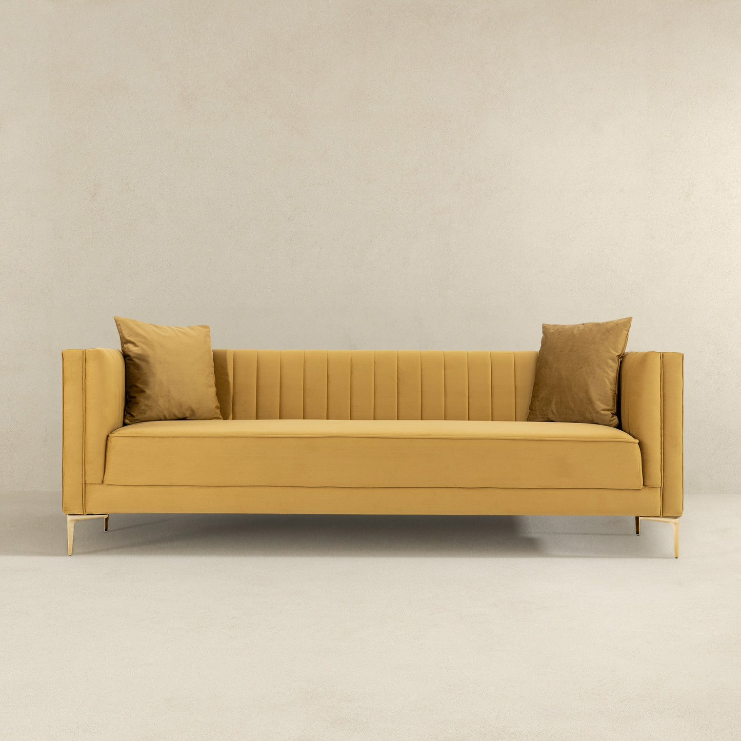 Angelina 91" Modern Velvet Upholstered Sofa, Mustard Yellow