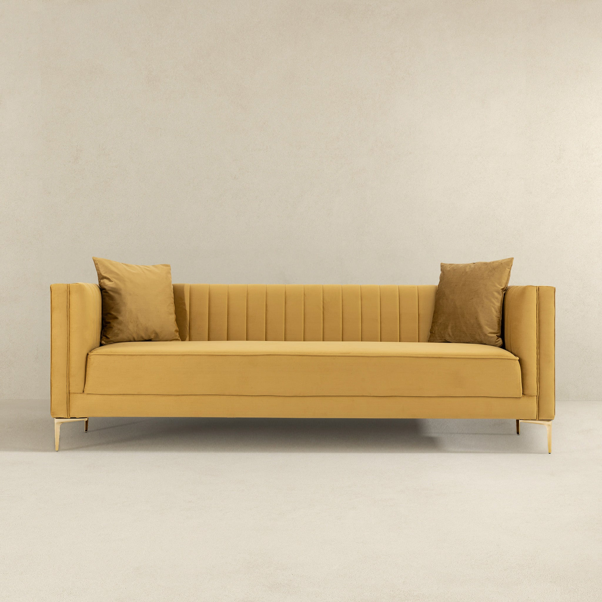 Angelina 91" Modern Velvet Upholstered Sofa, Mustard Yellow