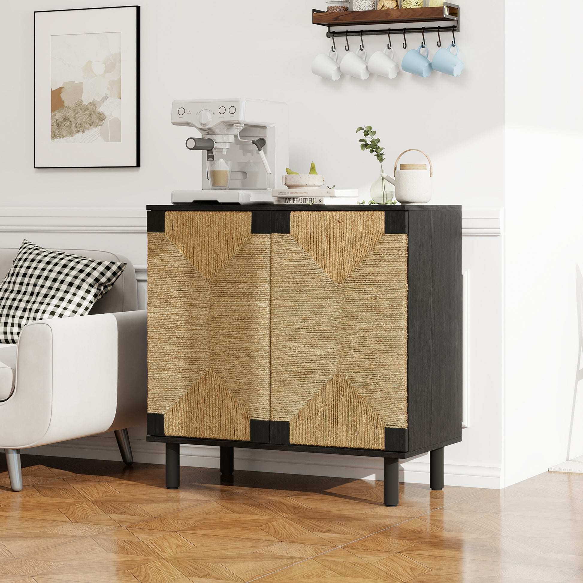 Eris Modern 2-Door Cabinet with Natural Seaweed Doors