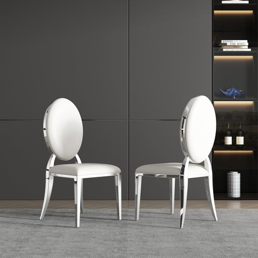 Saskia Oval Back Glam Dining Chairs Set of 2 White & Silver