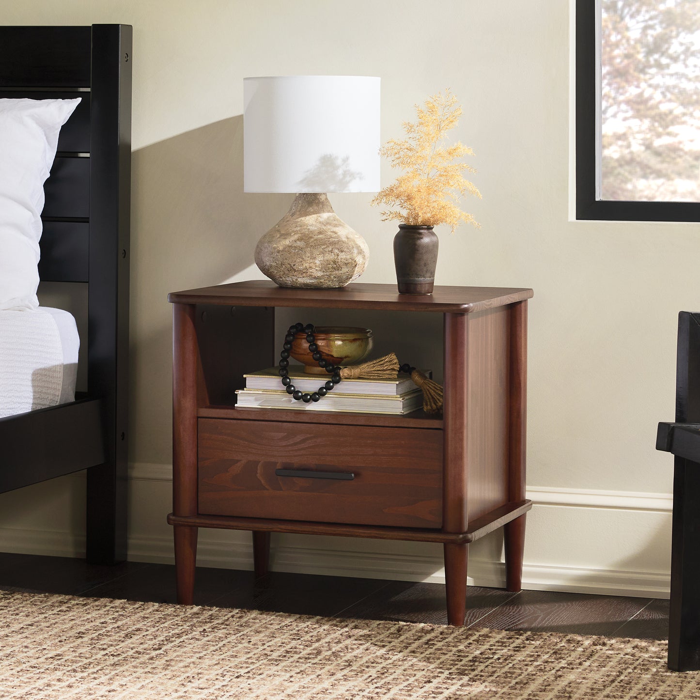 Camilla Transitional Solid Wood Spindle Nightstand – Walnut