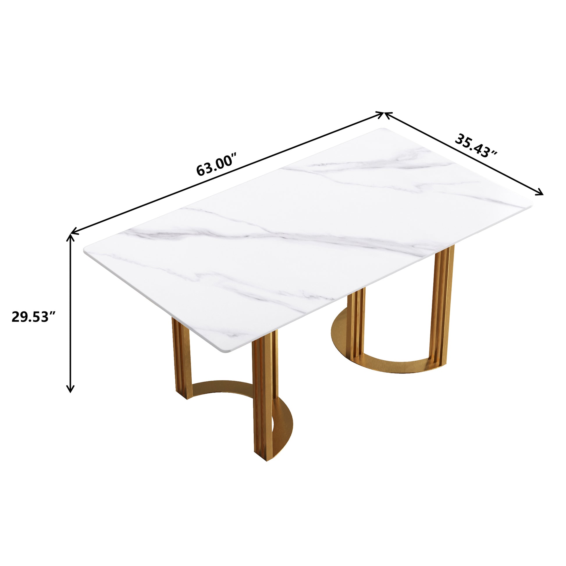 Moto Modern 63" White Sintered Stone Dining Table with Gold Legs