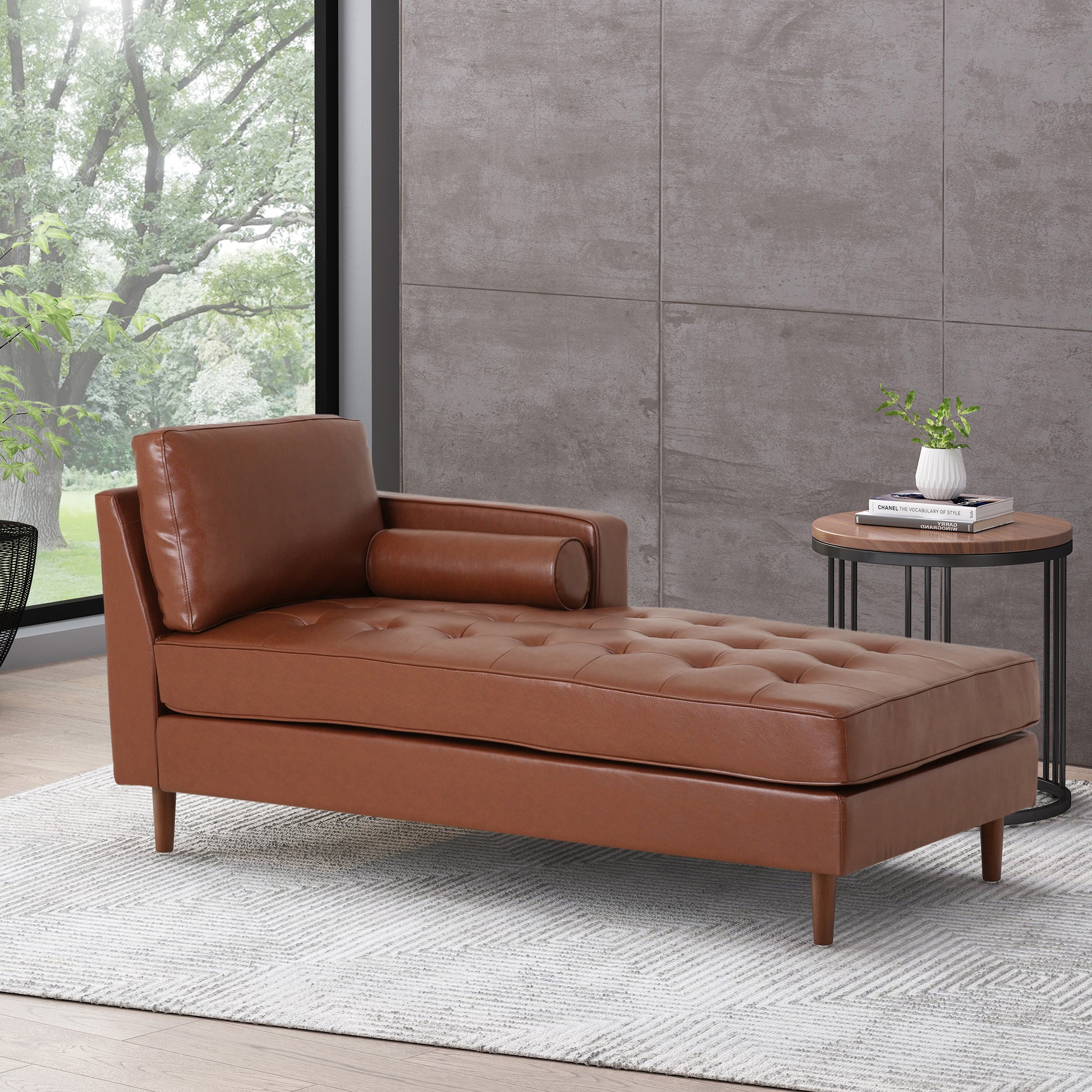 Pearl Modern PU Leather Chaise Lounge with Peg Legs, Brown