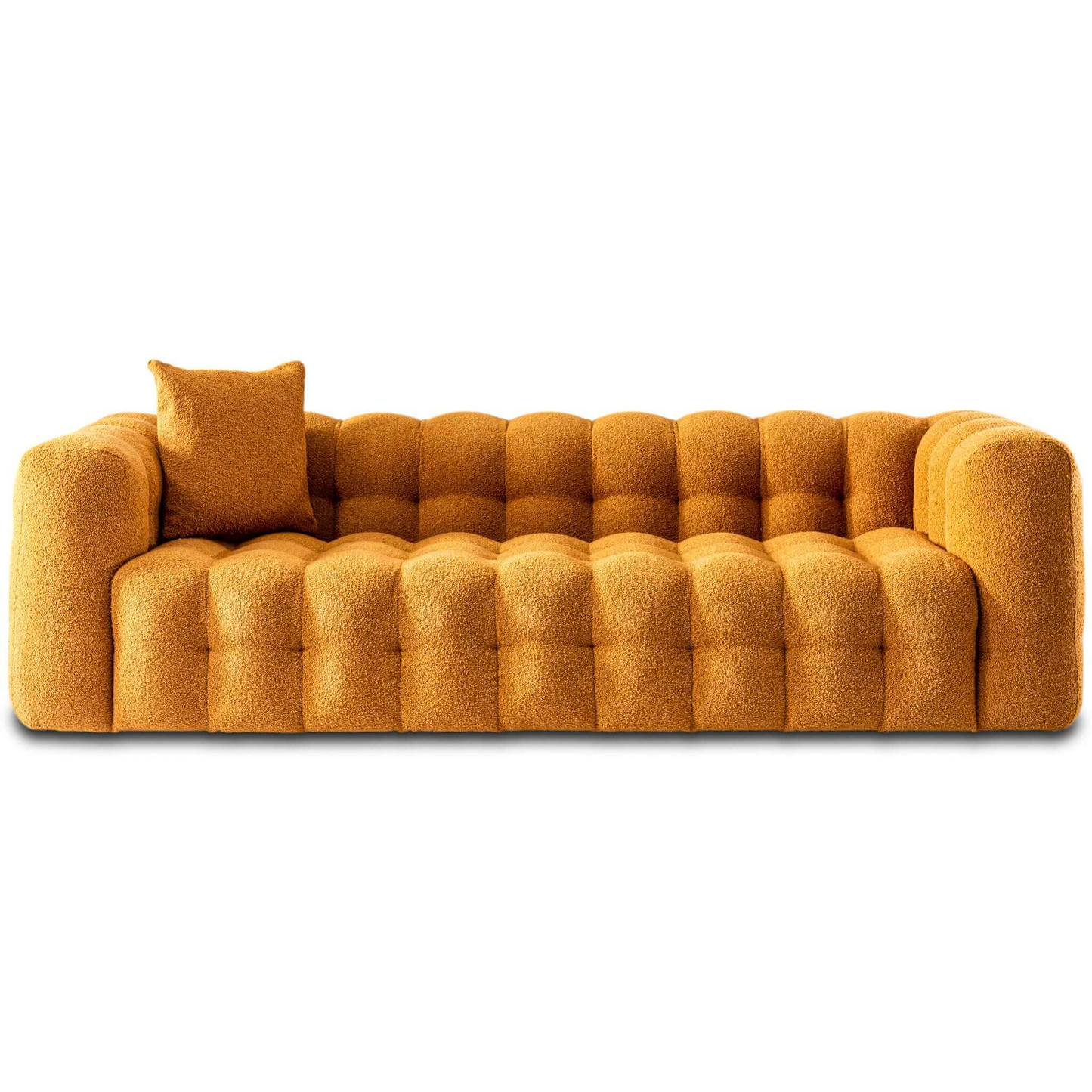 Eden Modern Cube Tufted Boucle Chesterfield, Orange