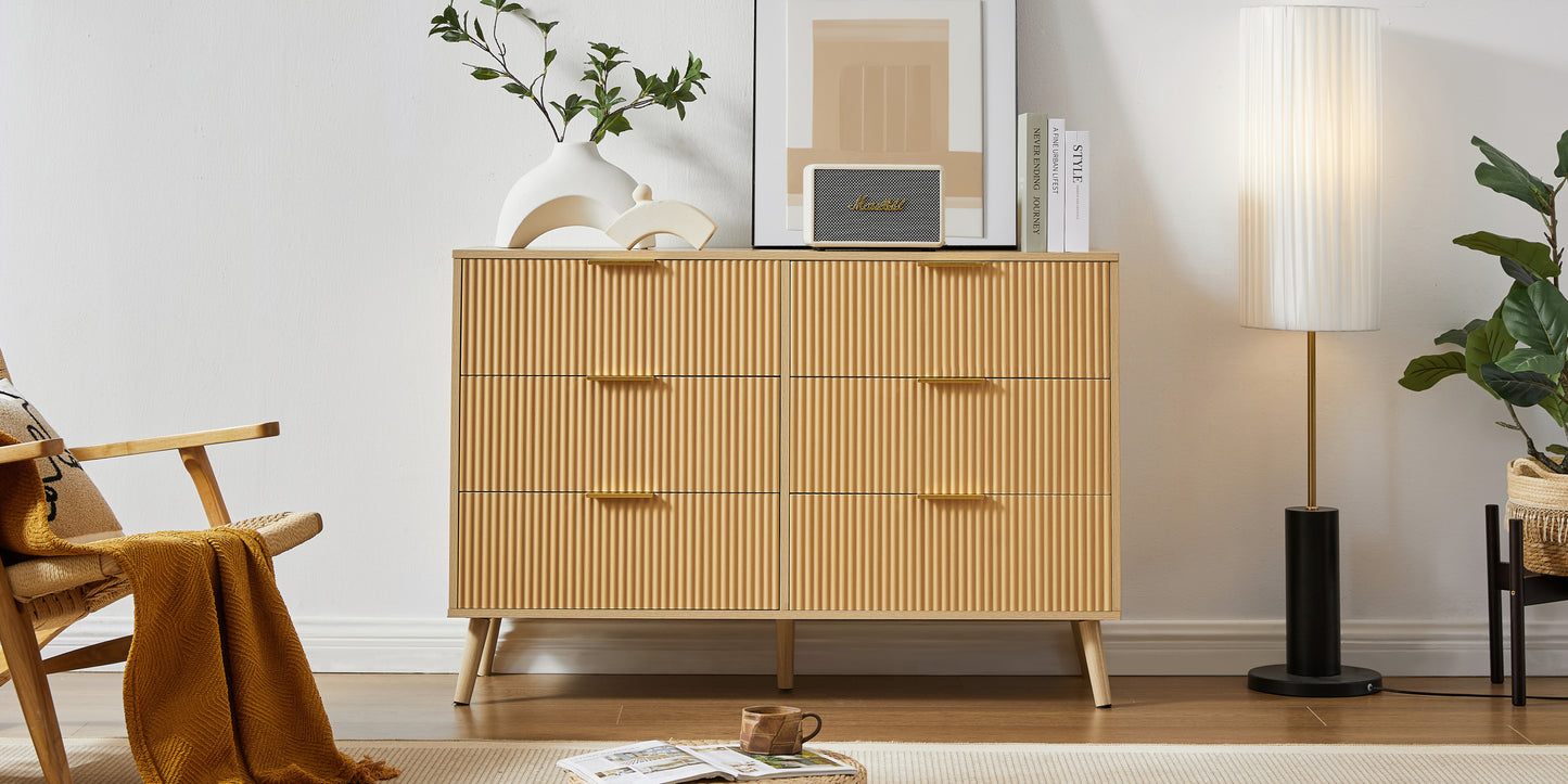 Minder Mid-Century Modern 6-Drawer Dresser in Natural