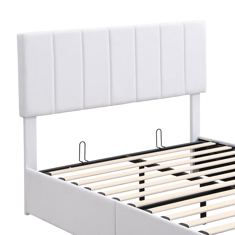 Destiny Full size Upholstered Platform bed with a Hydraulic Storage System - White