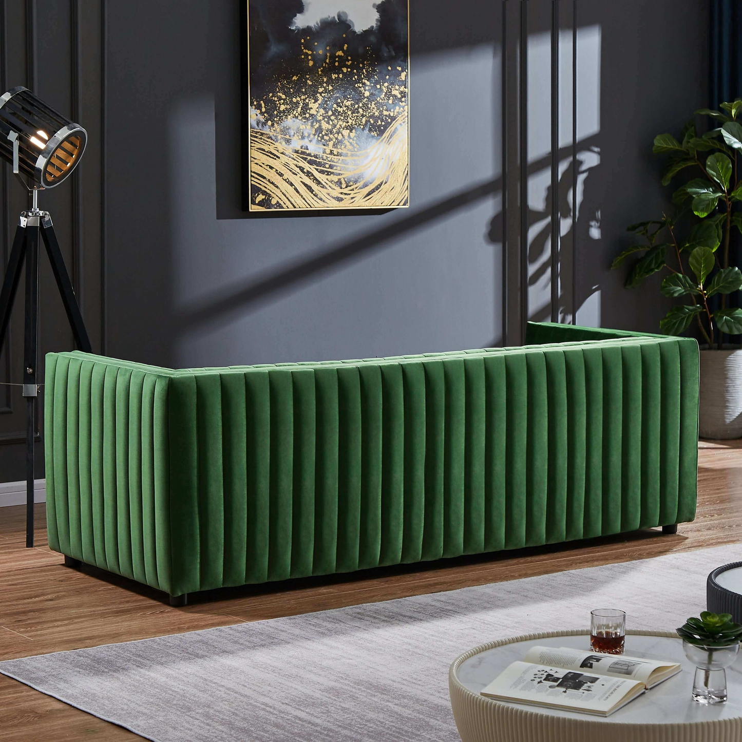 Dominic Modern Channel Tufted Velvet Sofa, Green