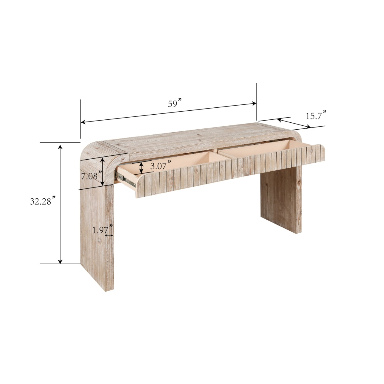 Birdie 59'' Vintage Crafted 2-Drawer Console Table, Natural Wood Wash