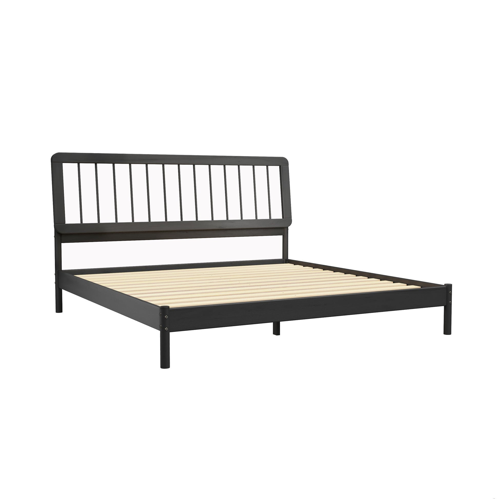 Wyatt Mid-Century Modern Solid Wood King Spindle Bed – Black