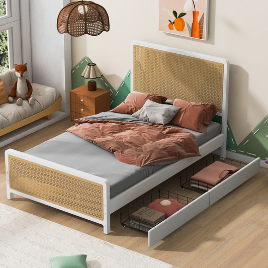 Belton Full Size Metal Platform Bed with 2 Drawers, White