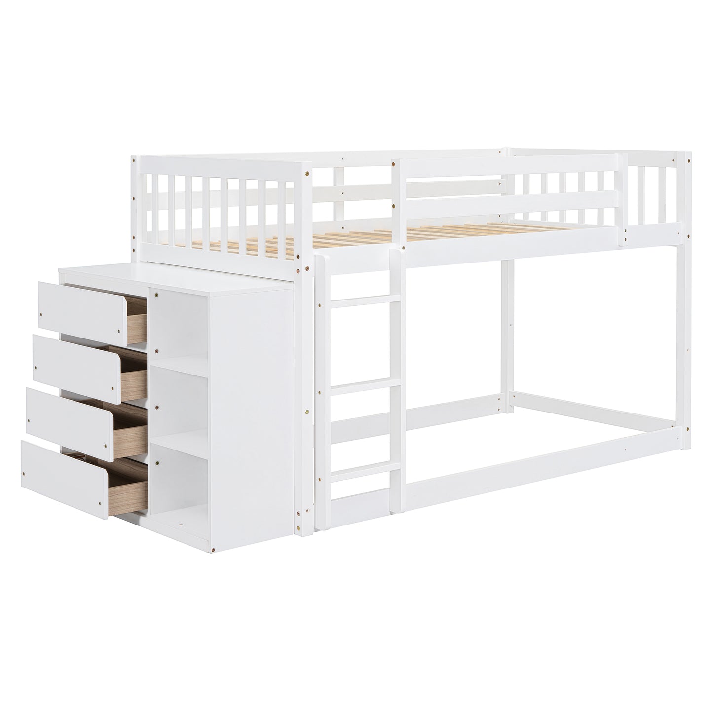 Rachel Twin over Twin Bunk Bed with 4 Drawers and 3 Shelves-White