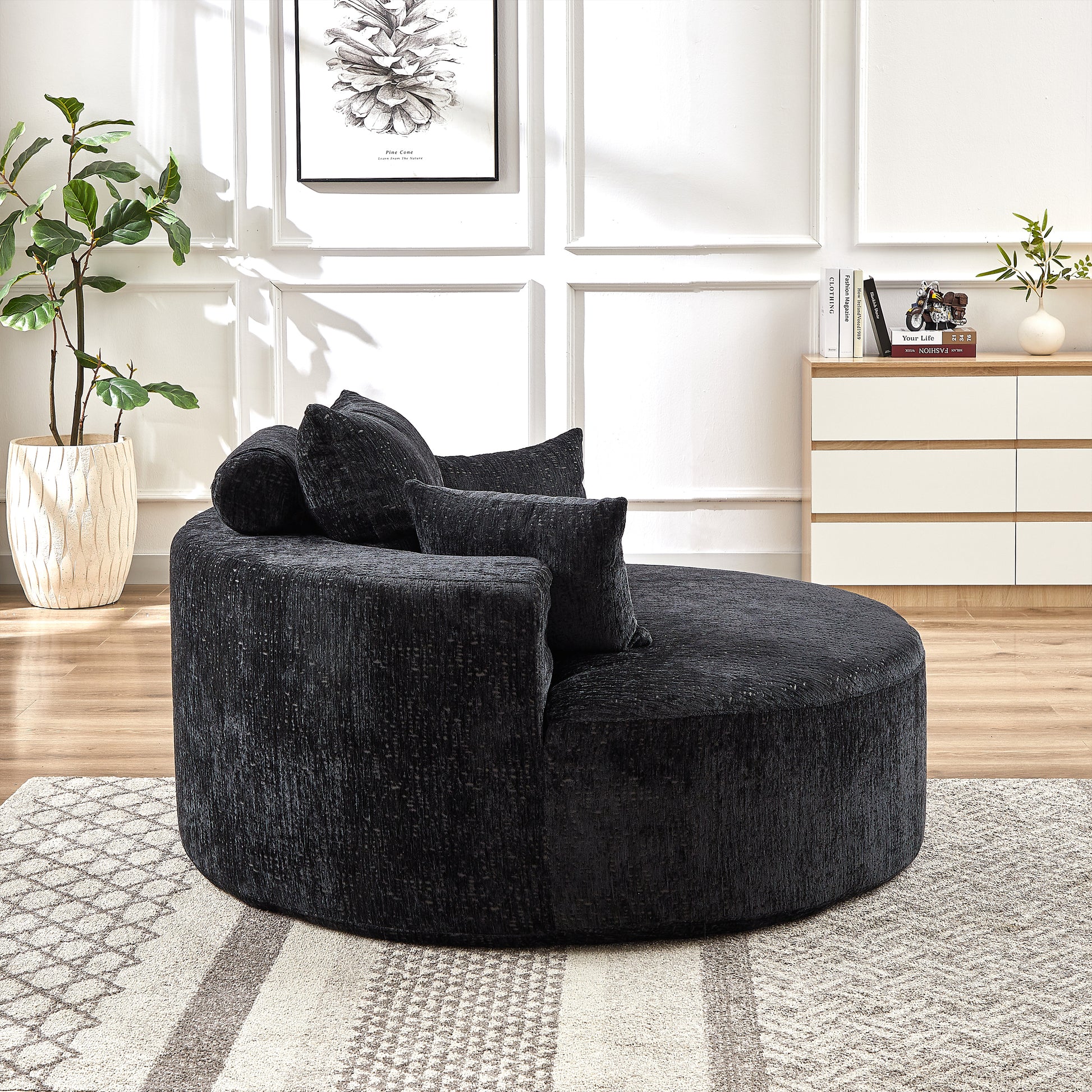 Fluffy Comfort: 55'' Chenille Black Sponge Modern Sleeper Chair for Any Space