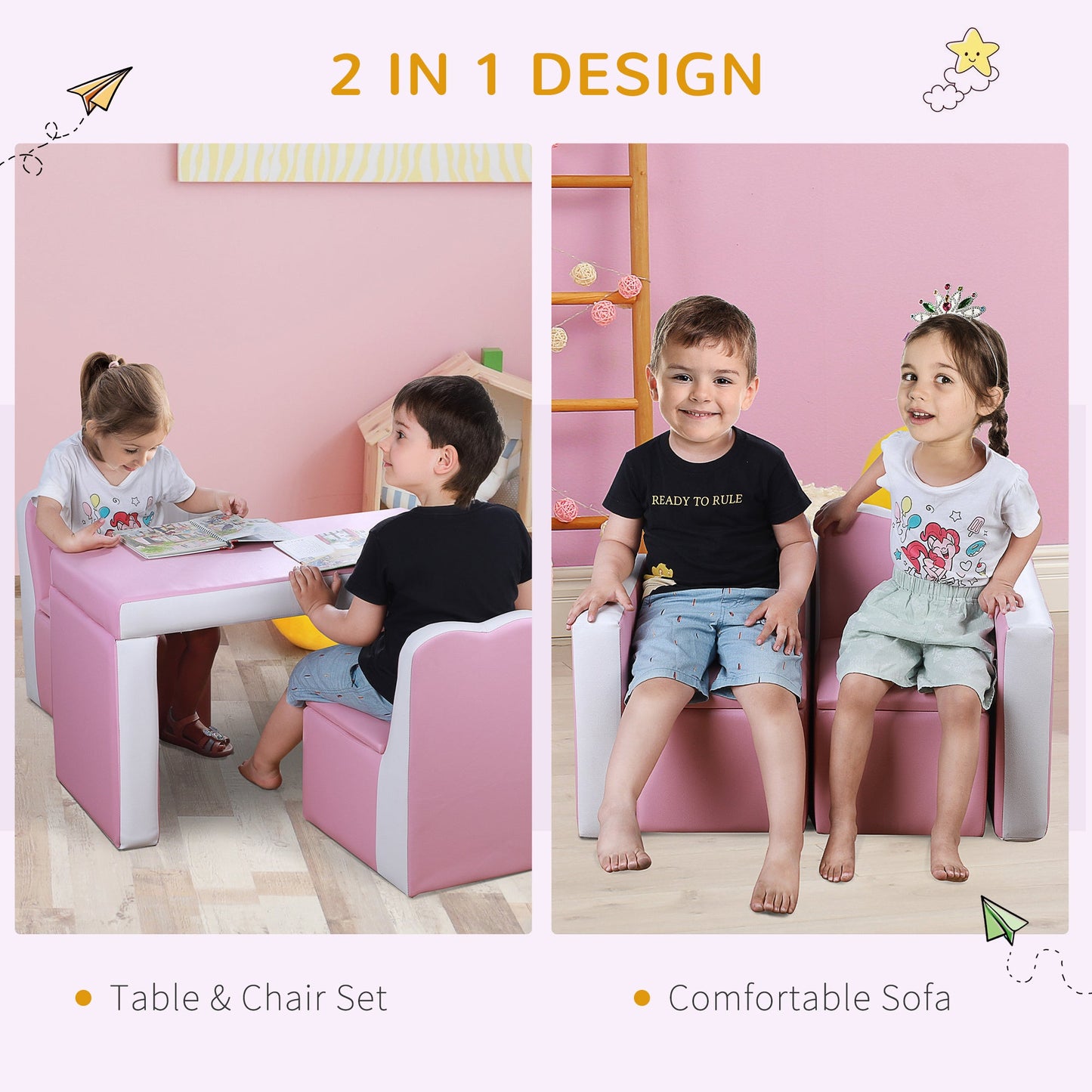 Kids Sofa Set 2-in-1 Convertible Chair or Couch Set