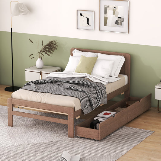 Stonea Wooden Twin Platform Bed with Storage Trundle 3 Colors