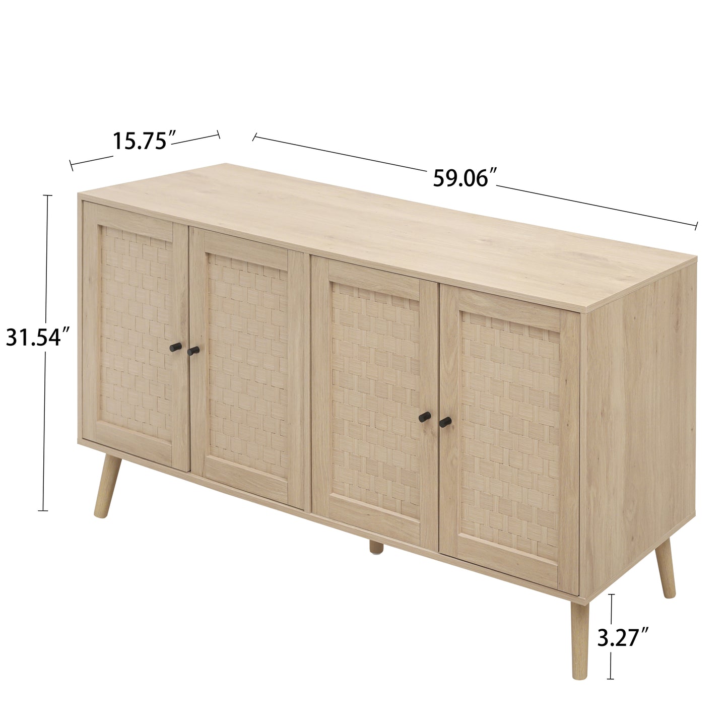 Cypress 4-Door Wooden Cabinet in Natural Finish