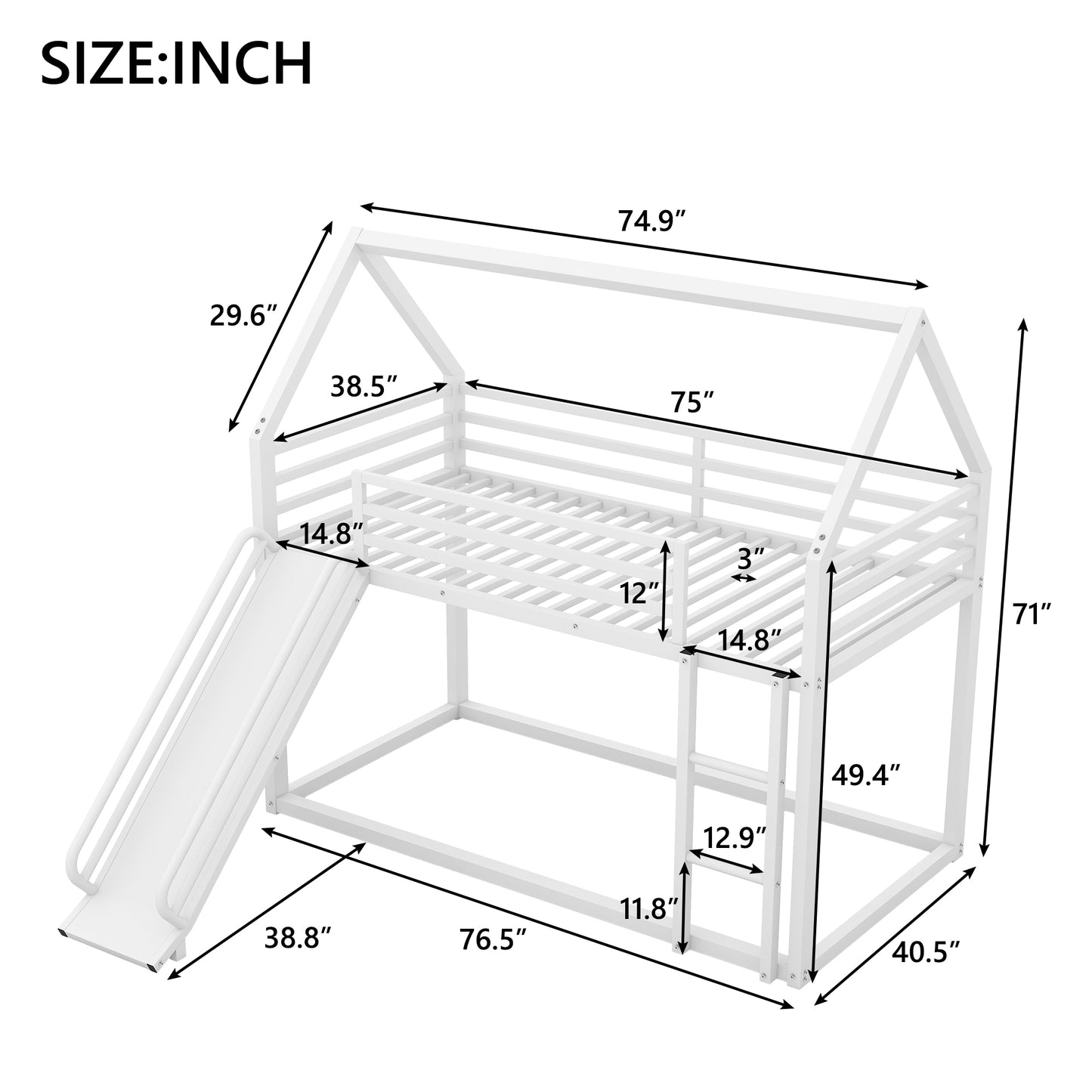 Collins Twin over Twin House Bunk Bed with Ladder and Slide,White