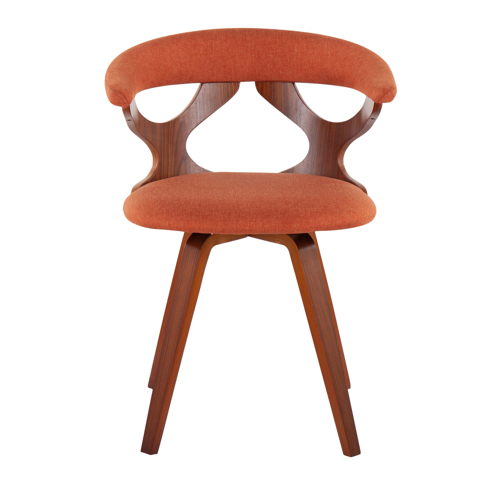 Gardenia Mid-century Modern Dining/Accent Chair with Swivel in Walnut Wood and Orange Fabric by LumiSource