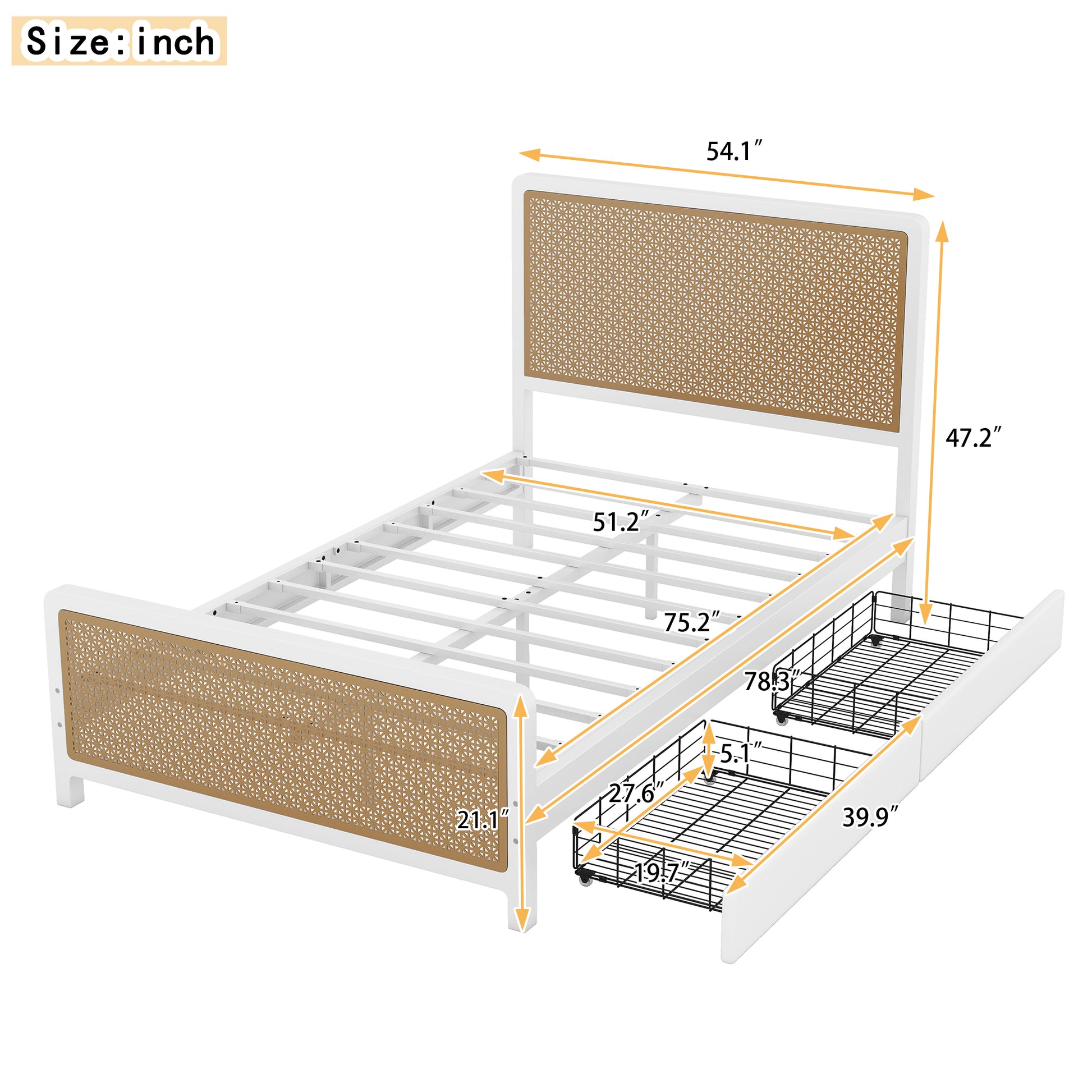 Belton Full Size Metal Platform Bed with 2 Drawers, White