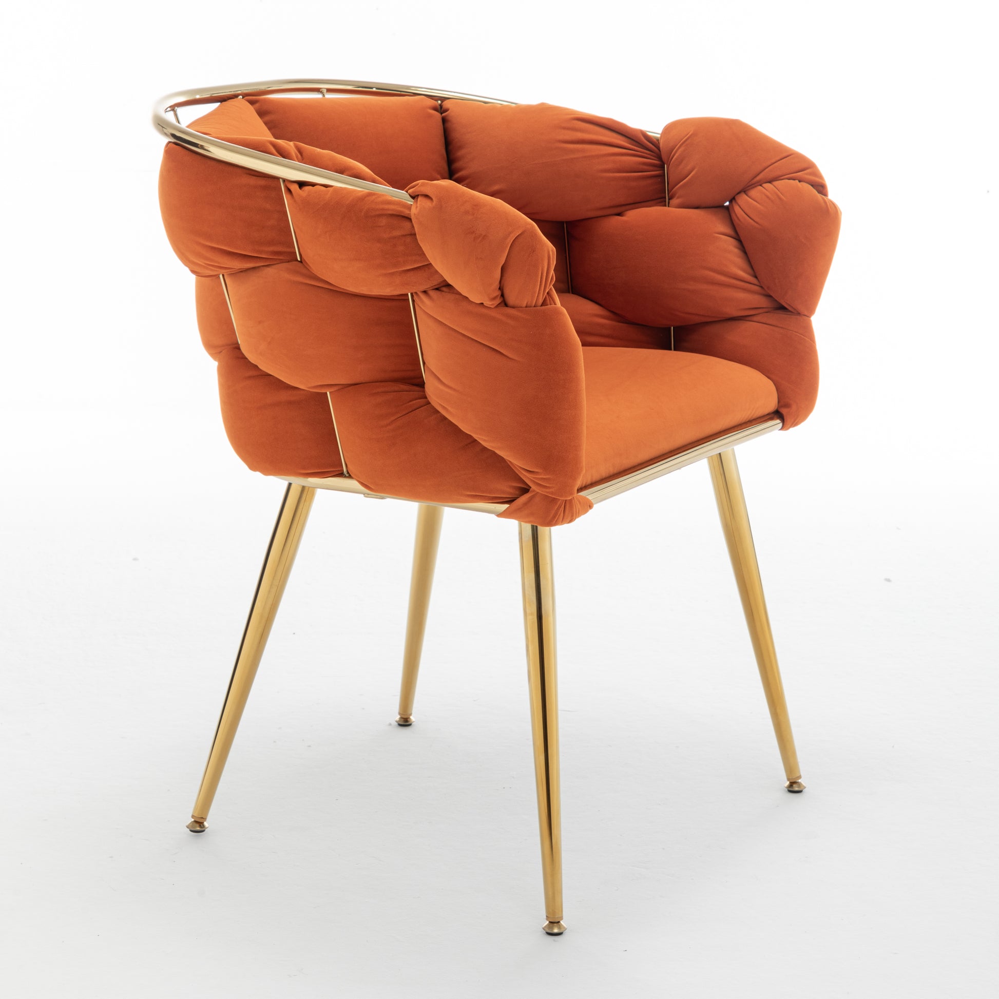 Sharon Modern Woven Velvet Accent Chair with Gold Legs, Orange