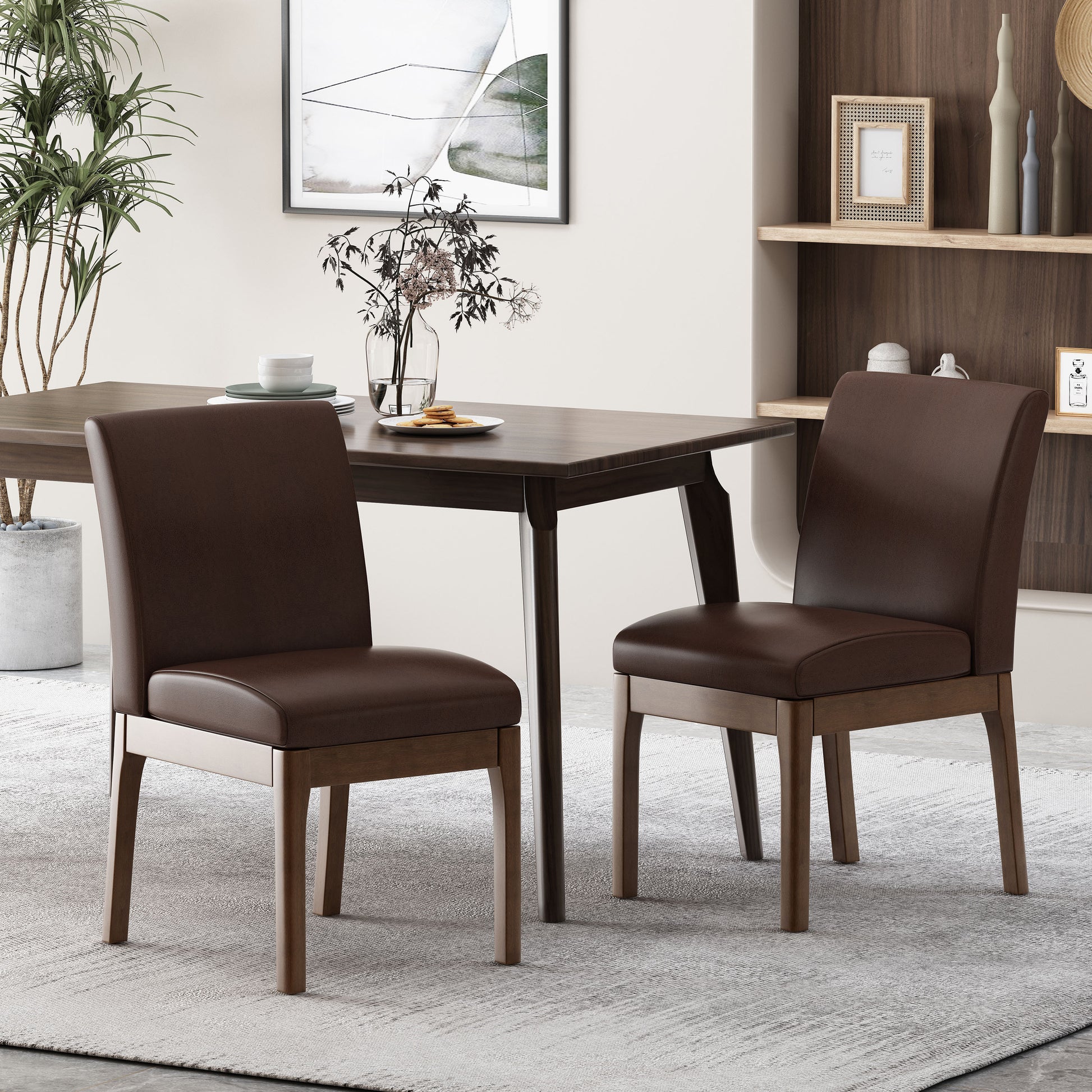 Gloria Dark Brown PU Leather Side Chairs Set of 2