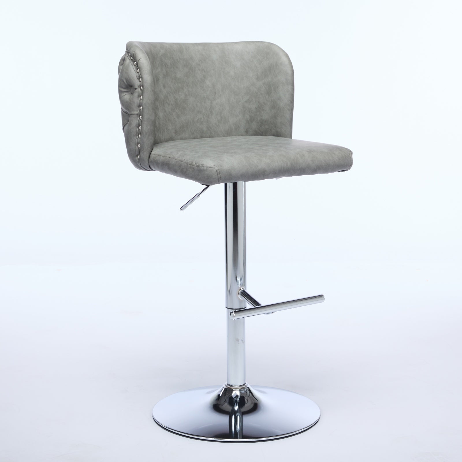 A&A Furniture Stylish Comfort Adjustable Swivel Barstools with Chrome Base & Tufted Faux Leather Set of 2 Gray