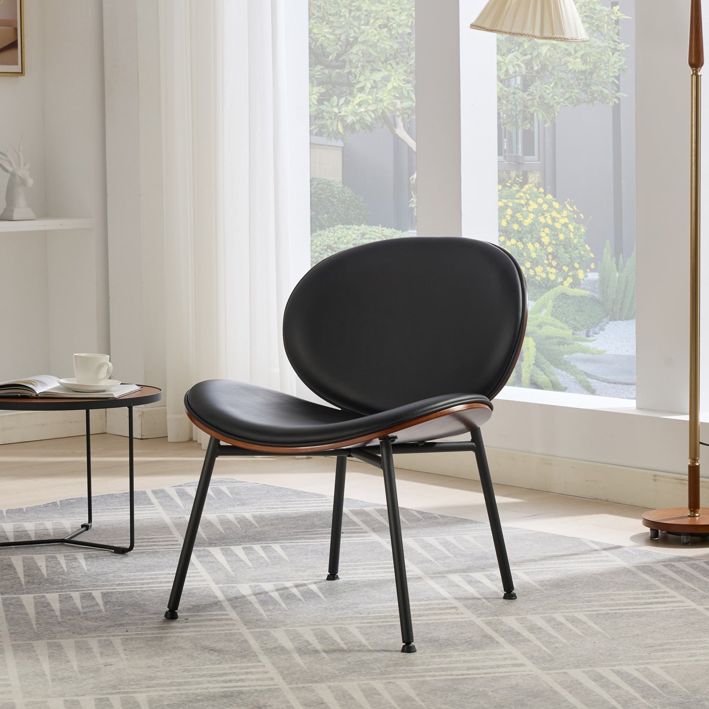 Weston Mid-Century Modern Shell Chair Side Chair, Black & Walnut