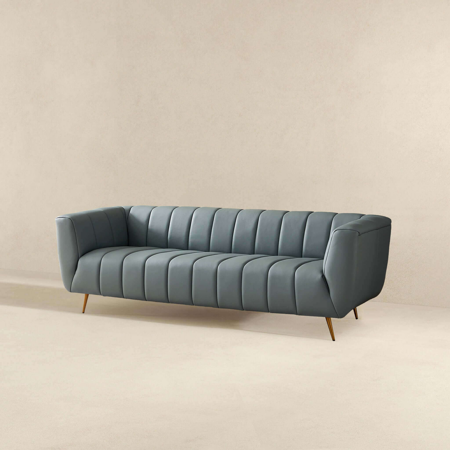 LaMattina Genuine Italian Leather Channel Tufted Sofa, Blue