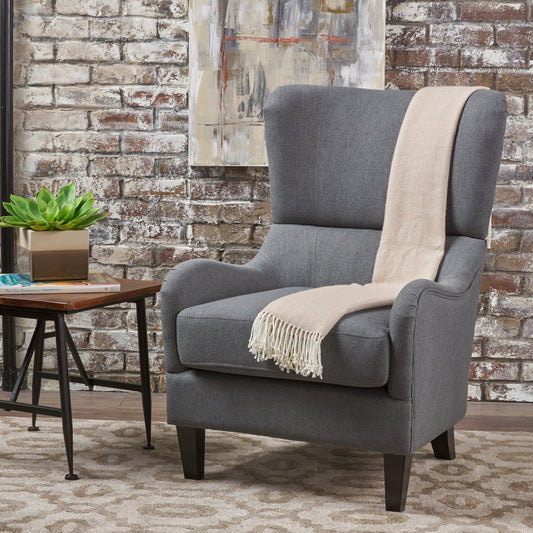 Quentin High Back Linen Arm Chair - Gray