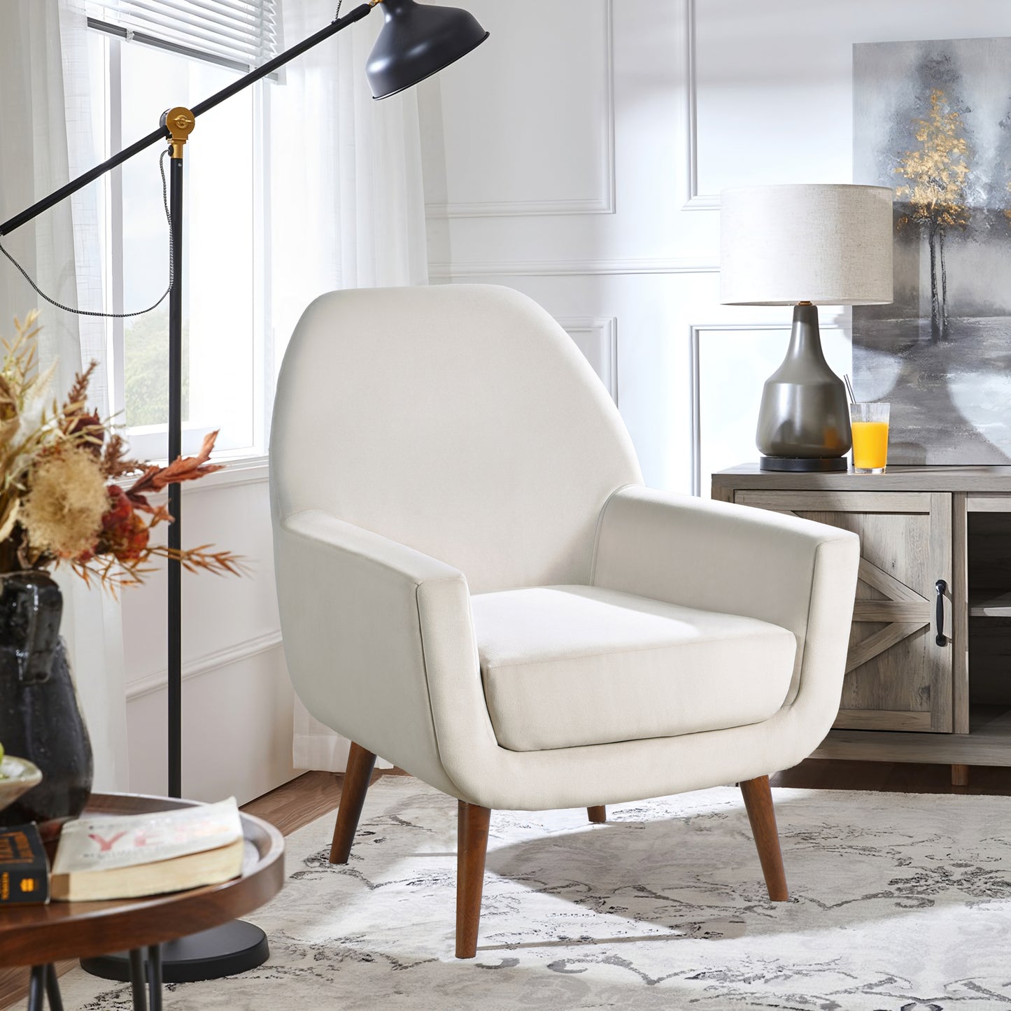 Astrid Mid-Century Sea Oat Velvet Arm Chair