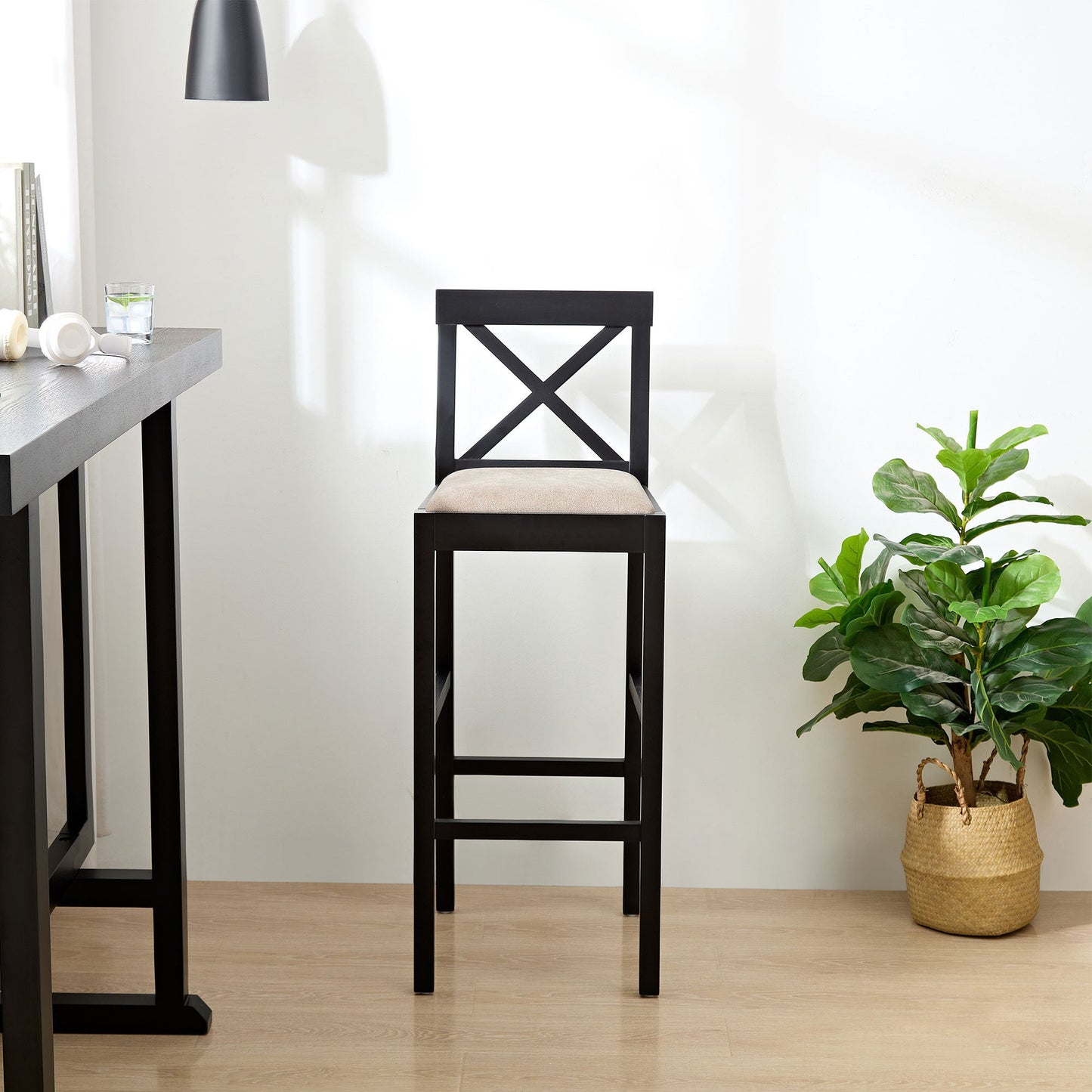 Flora Contemporary Wooden Bar Stools Set of 2 Black