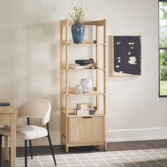 Transitional Narrow Bookshelf with Drawer on Bottom - Oak