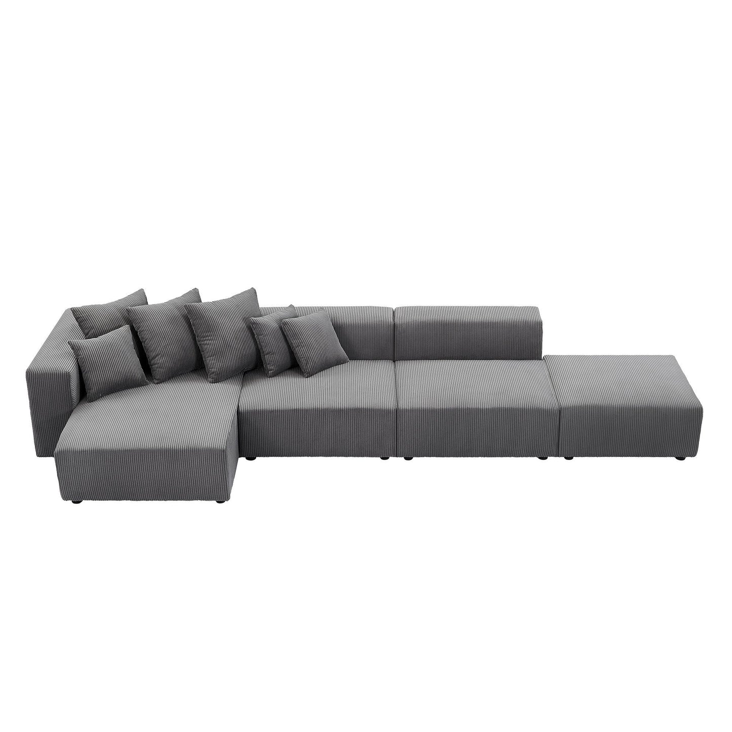 Garrick Modern Corduroy Upholstered 4-Piece Modular Sectional, Gray