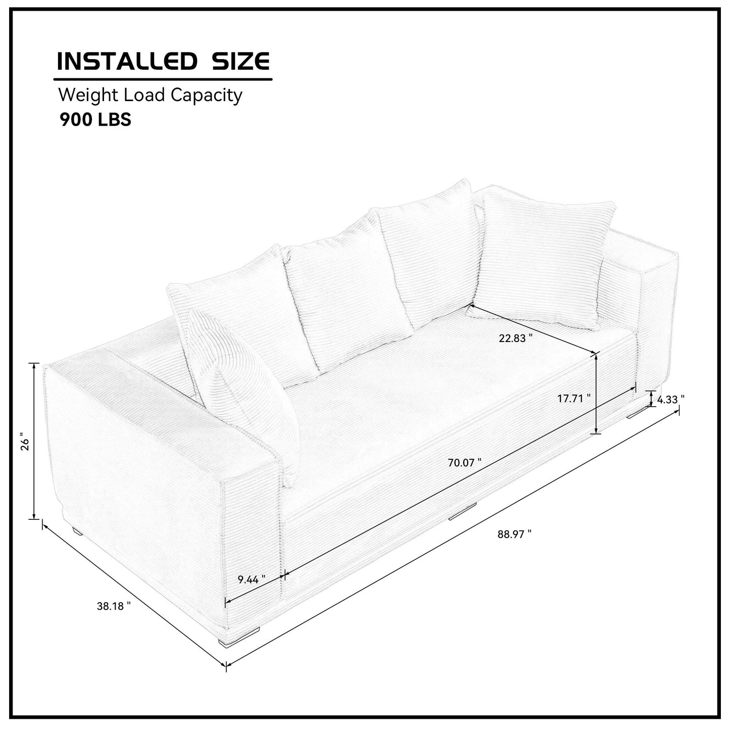 Magnus 88.97inch Corduroy Sofa with 5 Matching Toss Pillows, Off White