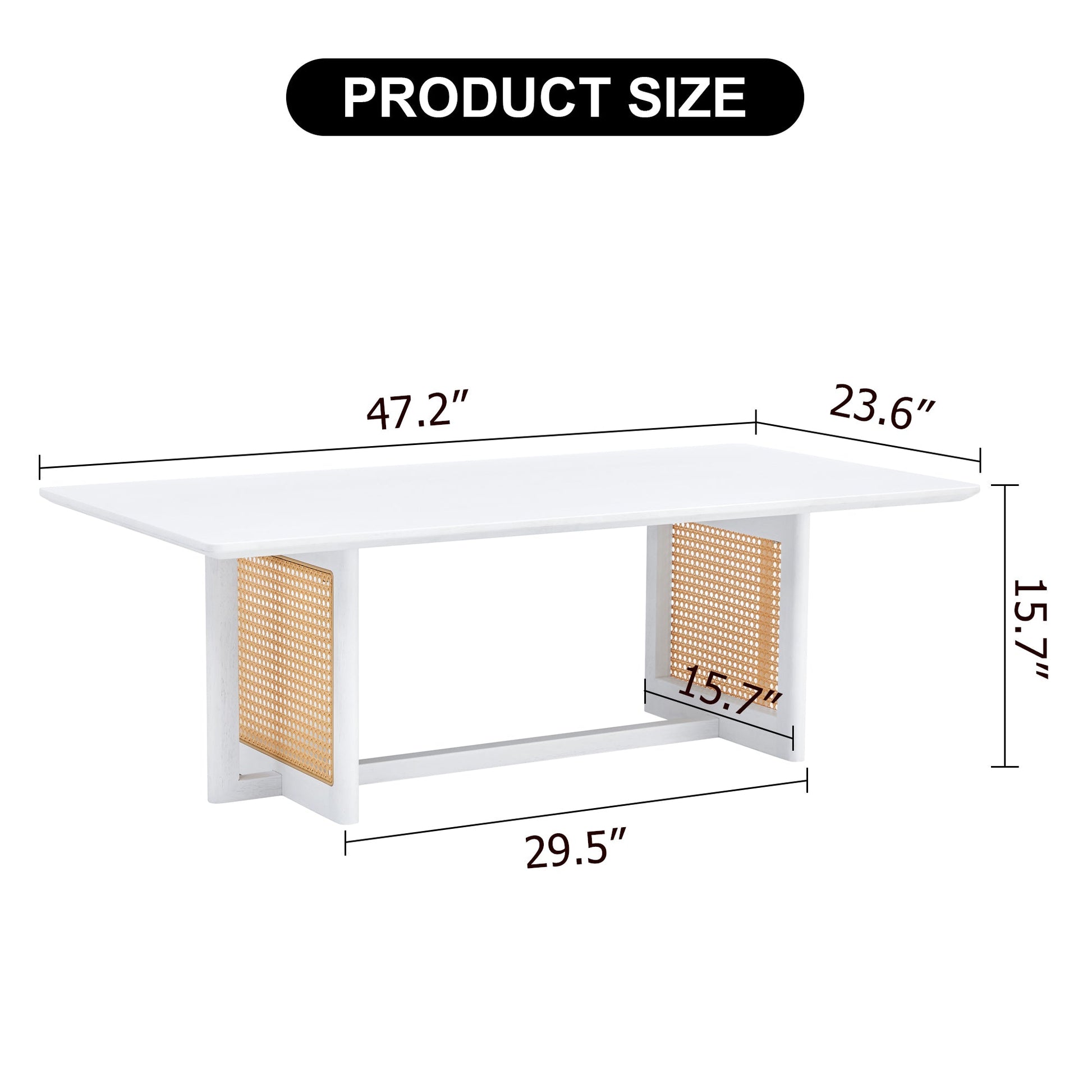 Maven Mid-Century Modern Coffee Table with Rattan Sides - White