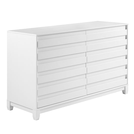 Agnes Modern 6-Drawer Solid Wood Dresser with Channel Pulls - White