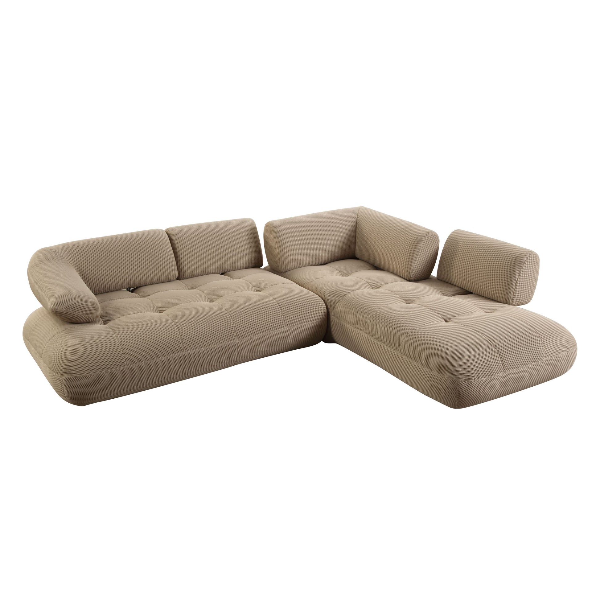 ACME Carrick Sectional Sofa w/6 Pillows, Beige Sandwich Mesh Fabric LV03920