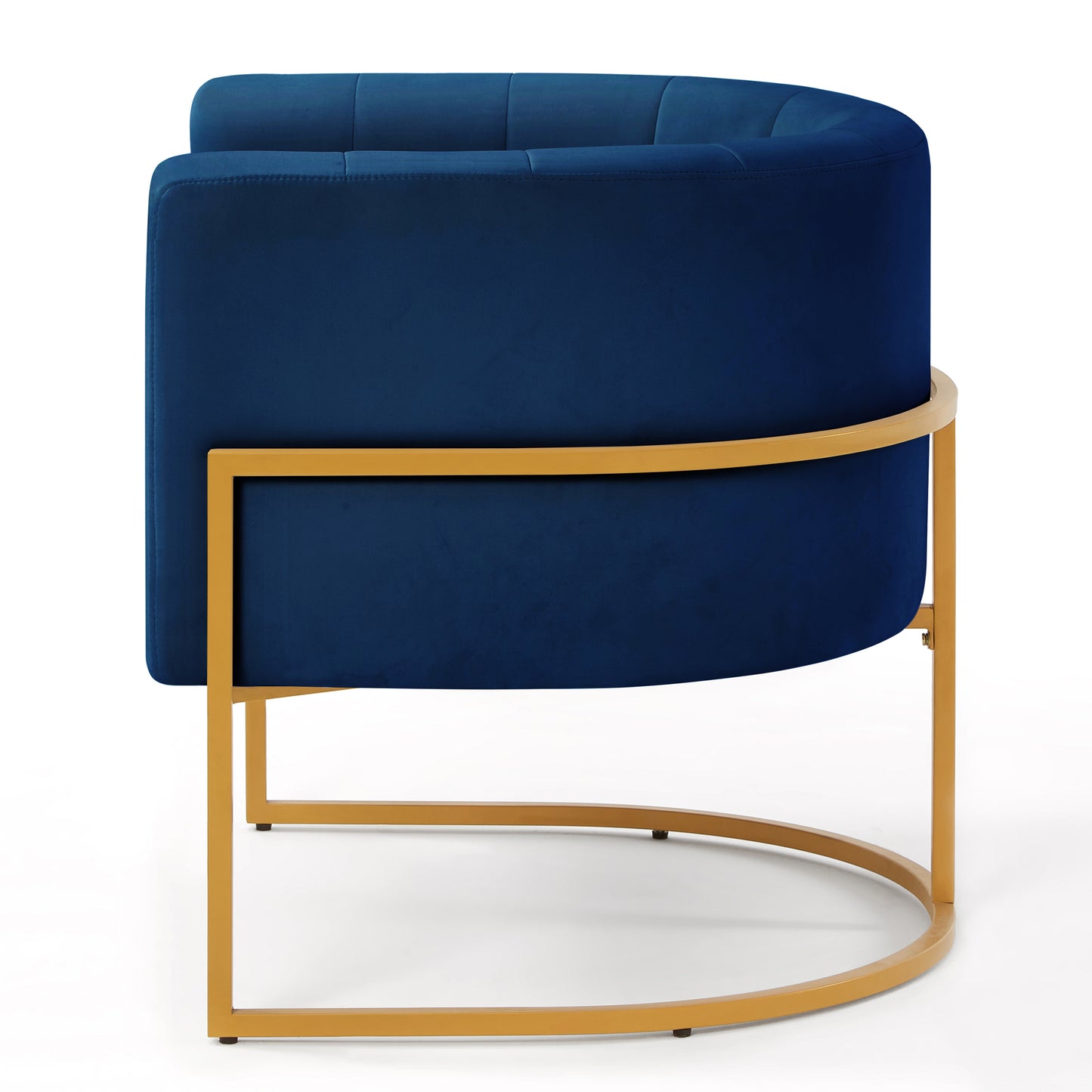 Fern Navy Upholstered Velvet Accent Chair with Golden Metal Stand and Curved Backrest