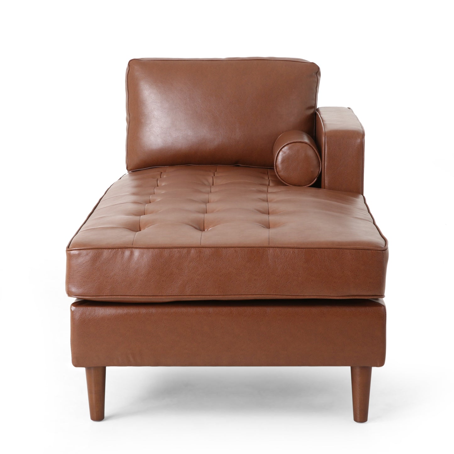 Pearl Modern PU Leather Chaise Lounge with Peg Legs, Brown