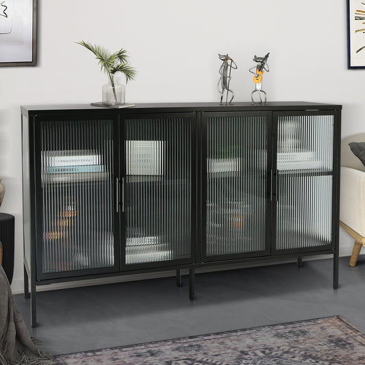 Zane 4-Door Metal Cabinet with Tempered Glass Doors, Black