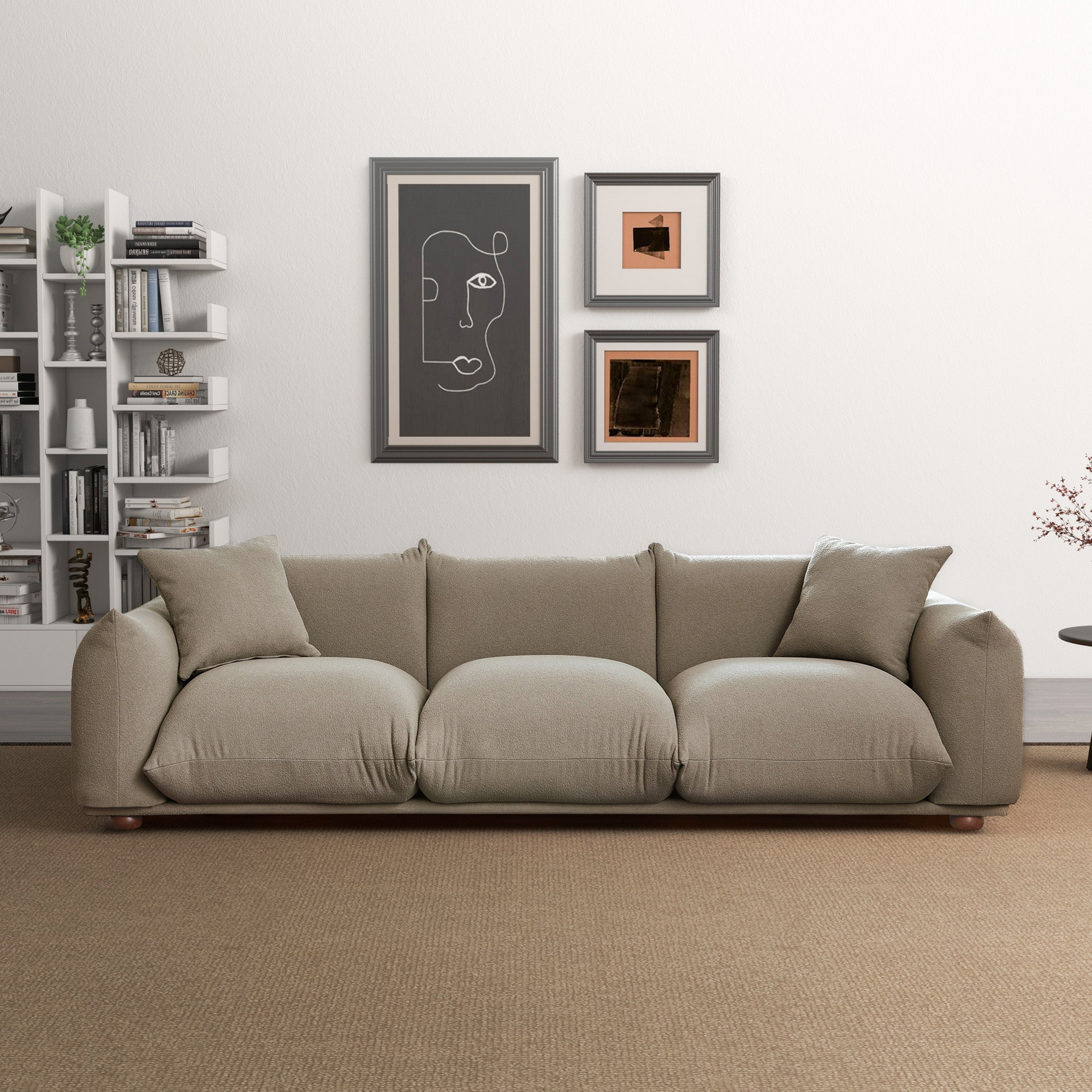 Kely Modern 100'' Mocha Boucle Upholstered Sofa