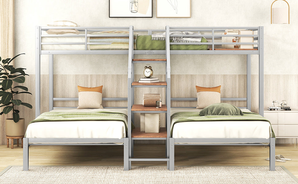 Adams Triple Metal Twin Bunk Bed, Silver