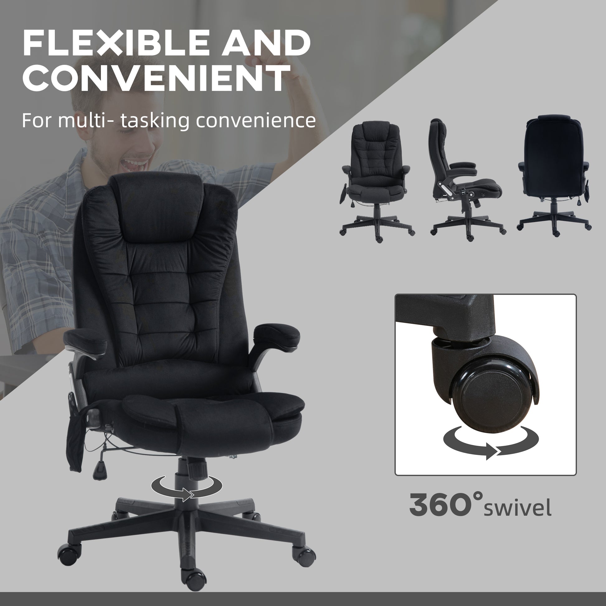 Eira PU Leather Office Chair with Massage & Heat, Black