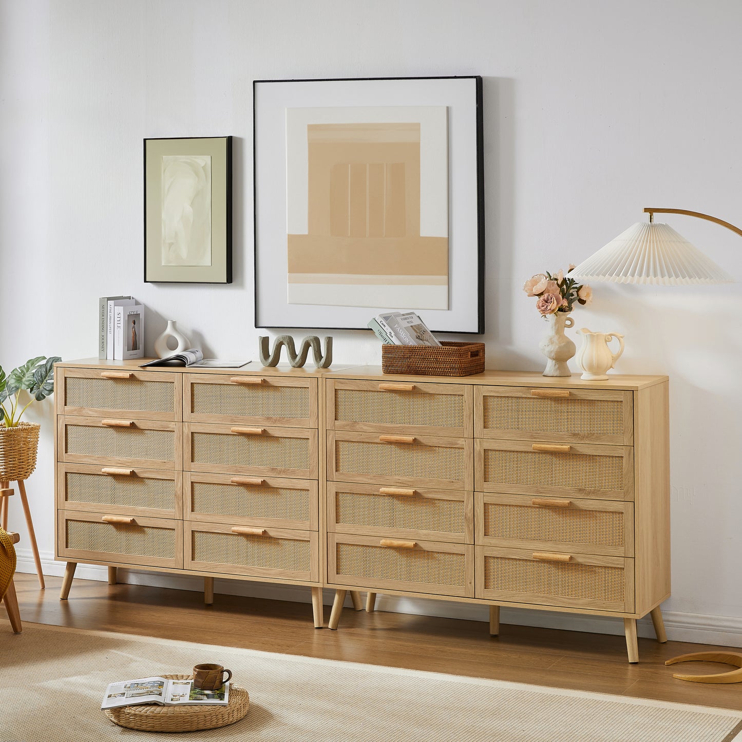 Stevens 8-Drawer Double Dresser in Natural with Rattan Doors