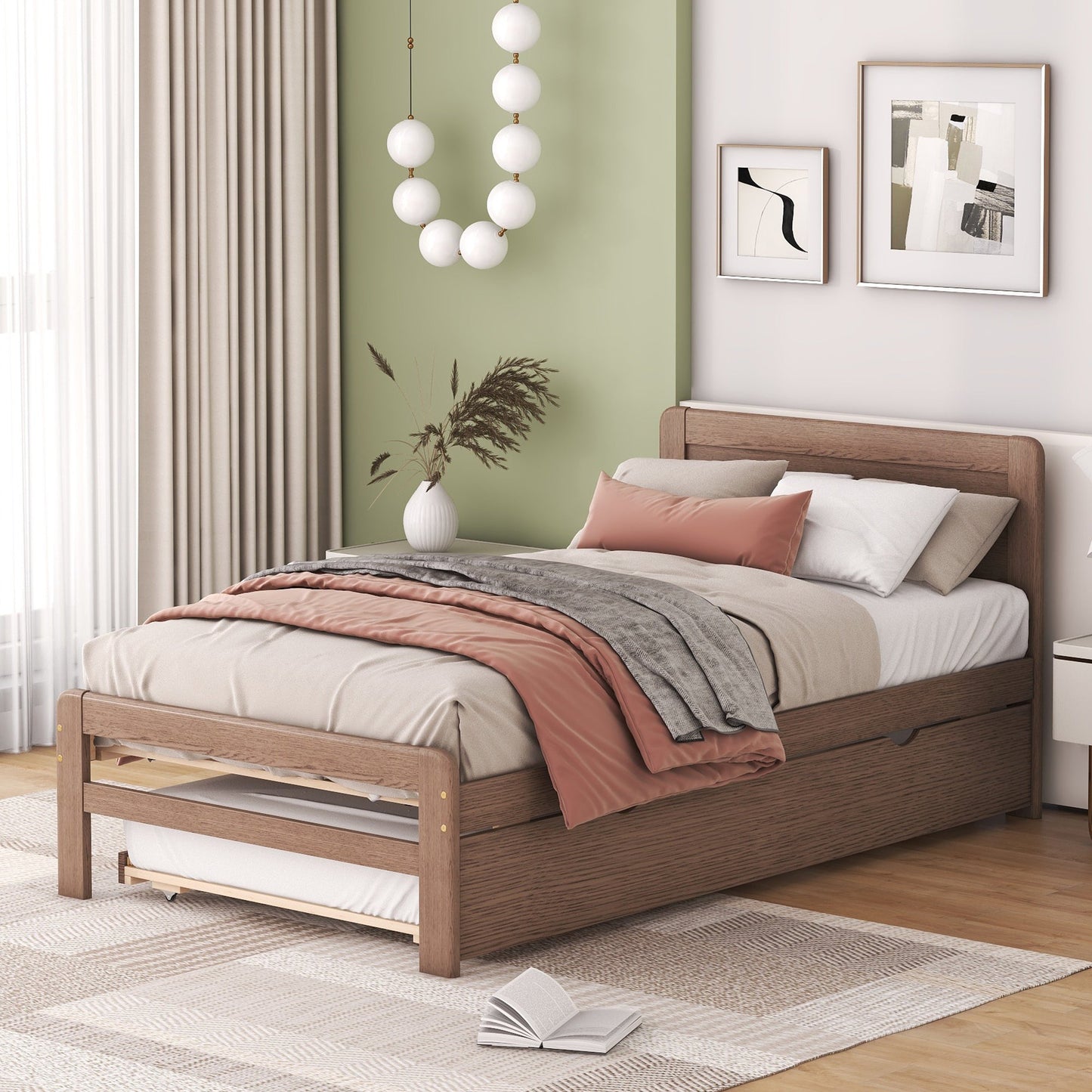 Huxley Modern Design Wooden Twin Size Platform Bed Frame with Trundle