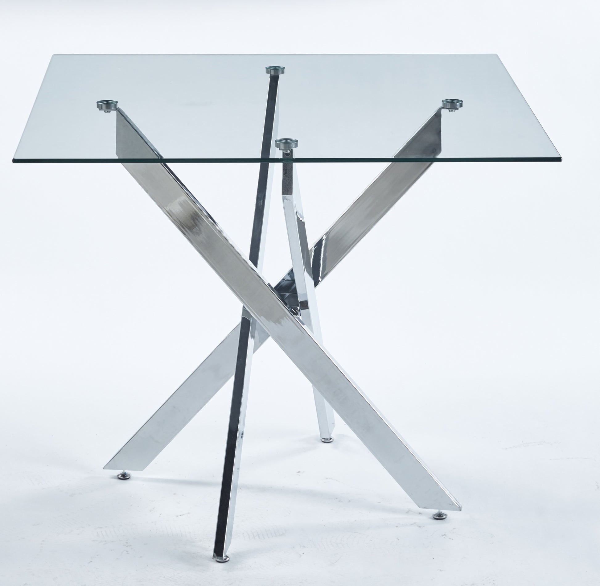 Iola Modern Square Glass Top Dining Table with Crossed Metal Legs