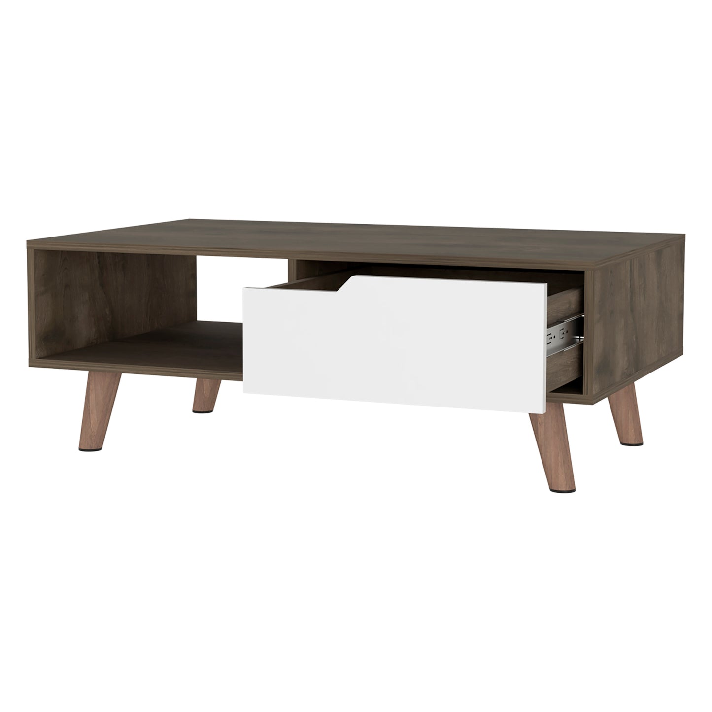 Dark Brown and White 1-Drawer 1-Shelf Rectangle Coffee Table