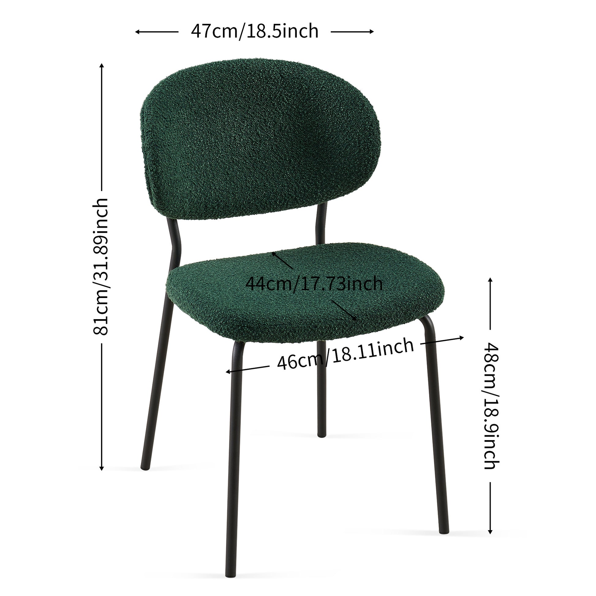 Indra Dark Green Boucle Fabric Dining Chairs Set of 2