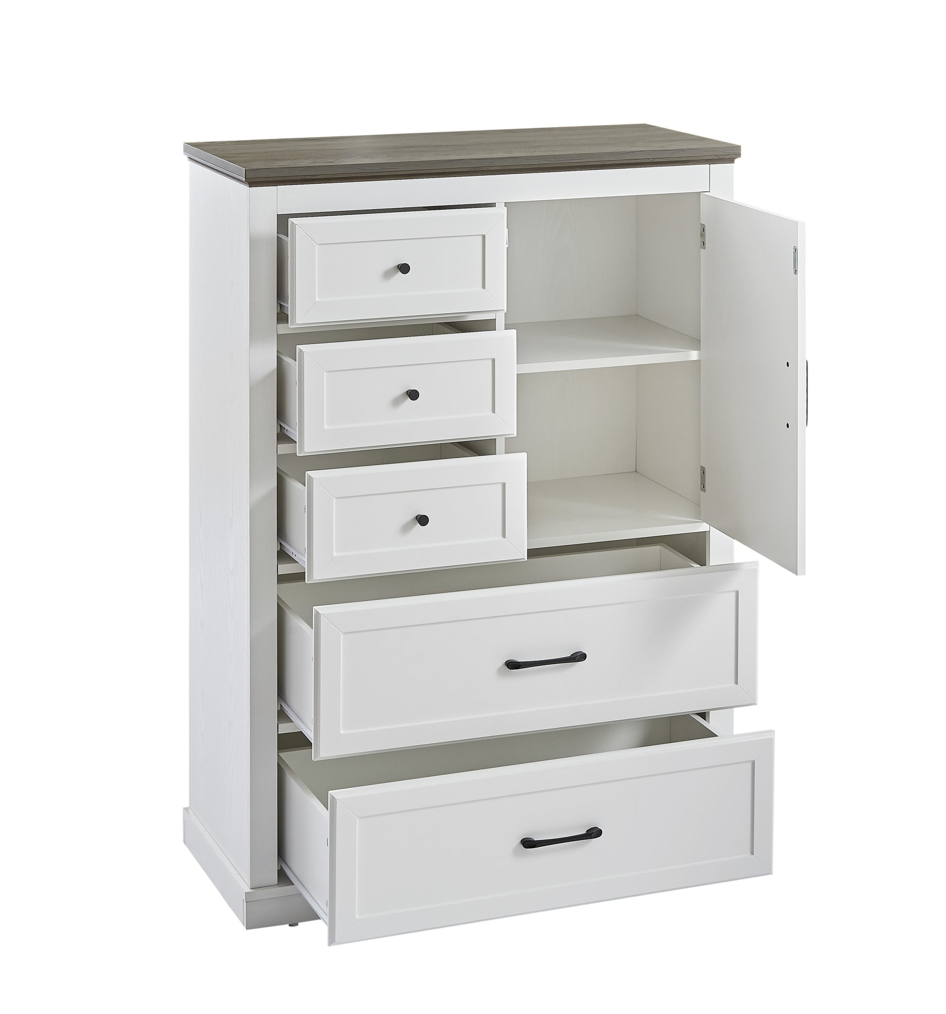 Farmhouse Style 5-Drawer Door Chest in White