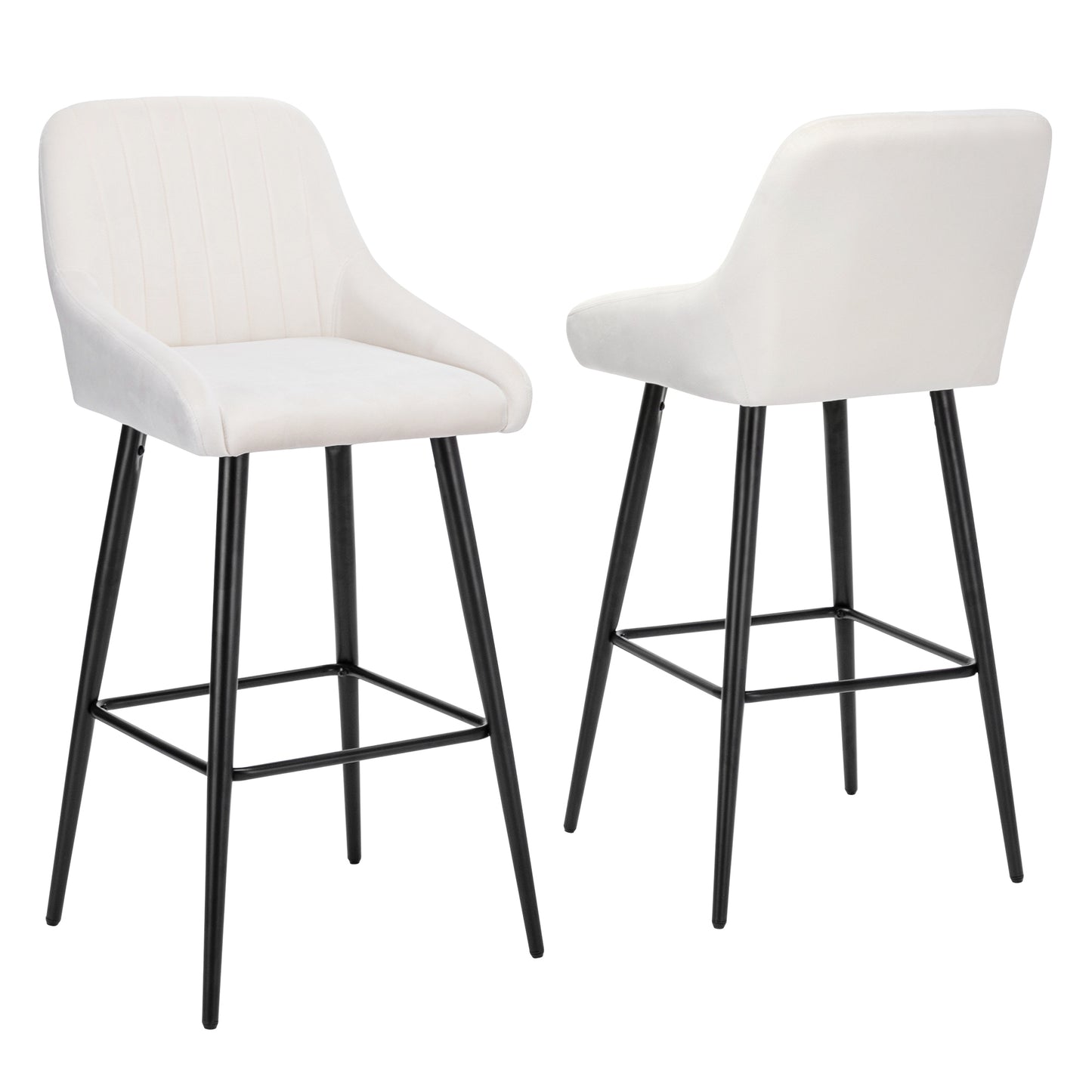 Baily Elegant Velvet Bar Stools with Black Legs Set of 2 , White