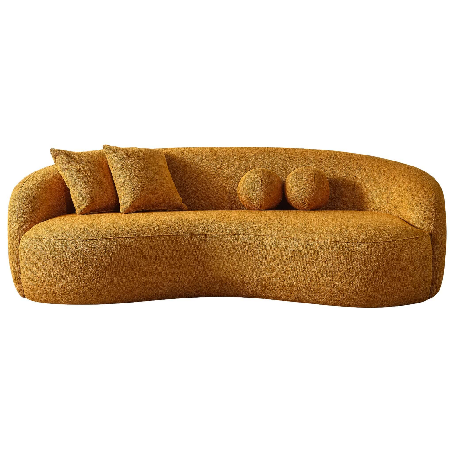 Drake Japandi Style Curvy Boucle Sofa, Yellow